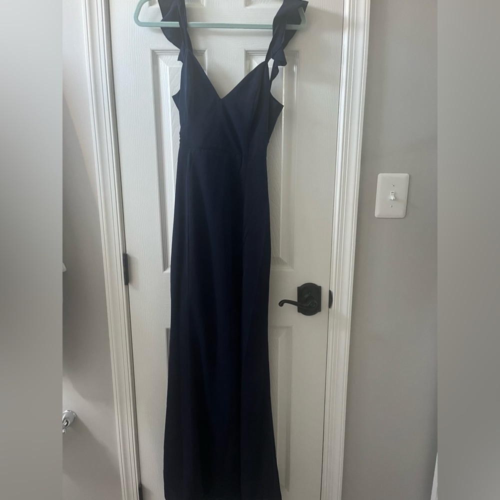 Navy Blue Ruffle Sleeve Long Dress